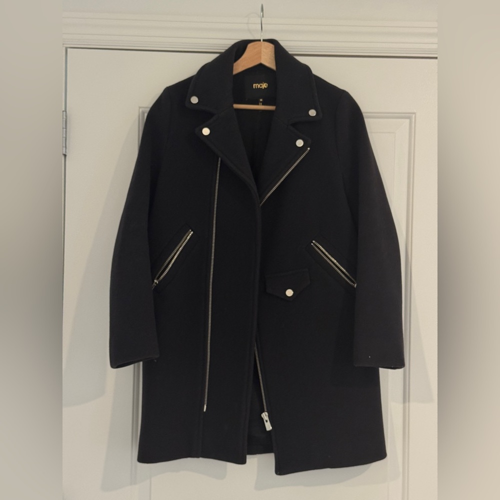 MAJE Garius Asymmetric Wool Blend
Felt Coat in Midnight Blue- size 36
